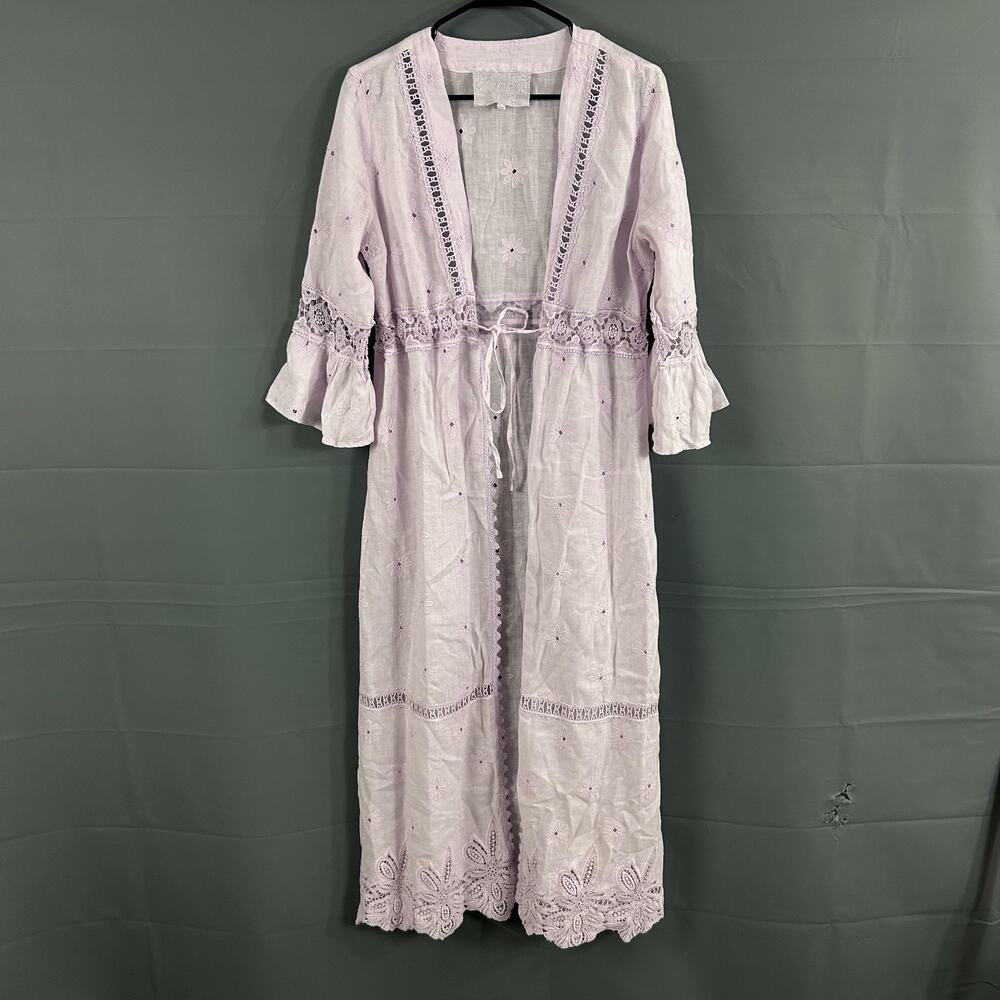 Temptation Positano Cover Up Womens Medium Linen Lace Kimono Boho Beach Resort